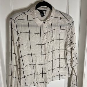 H&M Windowpane B&W women's long sleeve crop button up